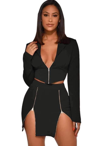 Two piece zipper skirt set